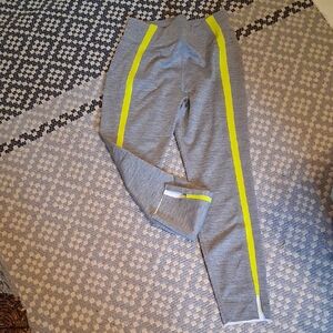 Gray Womens Leggings with Neon Yellow Stripes
